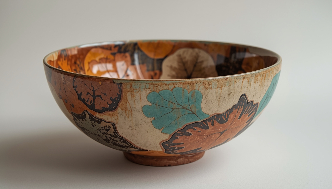 Handmade ceramic decorative bowl with intricate patterns