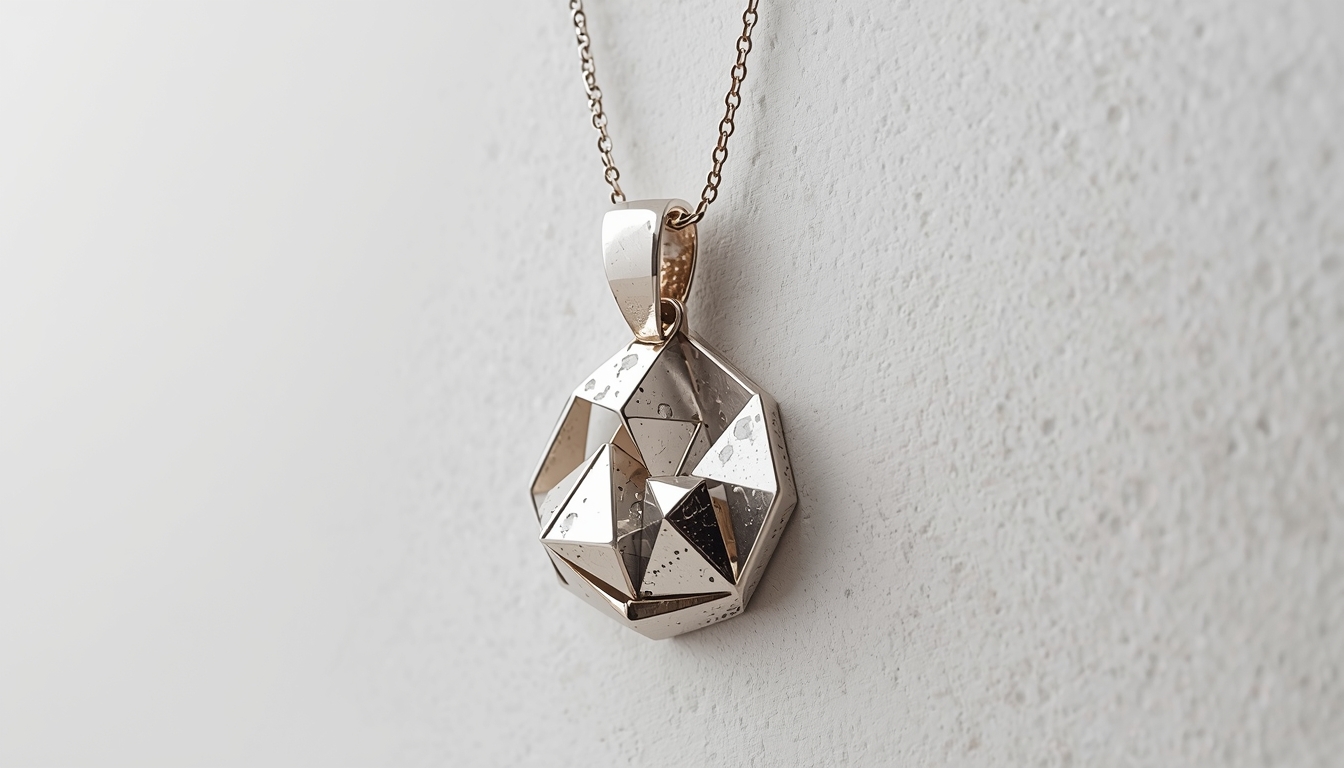 Handcrafted silver necklace with geometric pendant